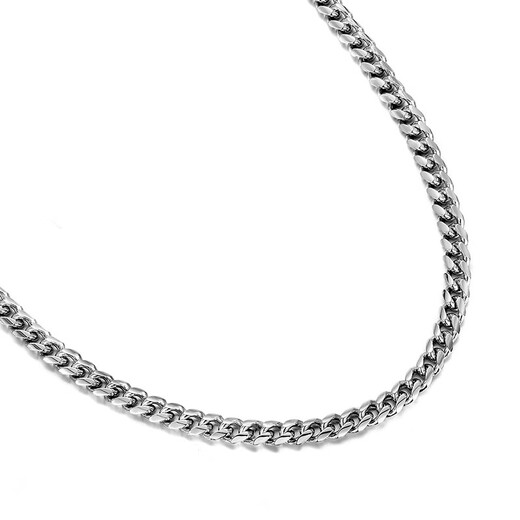 IDEAGEMER925 Silver Cuban Necklace Men's Trendy Fashion Personality Handsome and Versatile European and American Fine Style Boys Plain Chain Clavicle Chain Silver Cuban Chain 55CM
