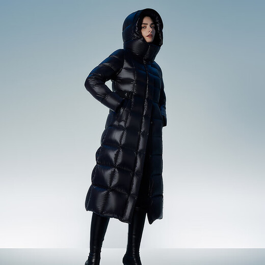 Tambor goose down jacket women's long hooded waist slimming thickened warm women's down jacket 550890D Aurora Black 170