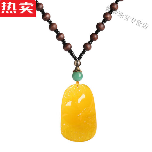 SNQP high-end quality Obero beeswax water drop necklace ethnic style amber old beeswax pendant Ping An brand men and women hair yellow honey water drop/chicken wing wood chain