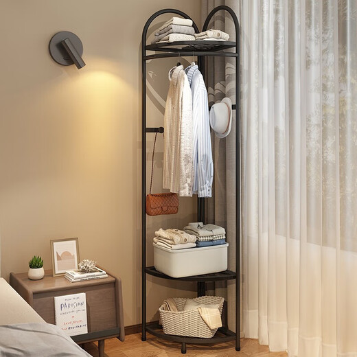 索尔诺（SuoErnuo）转角衣帽架卧室落地轻奢创意衣架靠墙挂衣架衣服架家用房间收纳架 衣帽架9858Y【黑色】