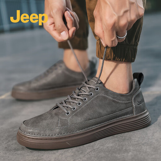 Jeep men's shoes spring and autumn all-match casual shoes cowhide sneakers outdoor sports work shoes black small leather shoes