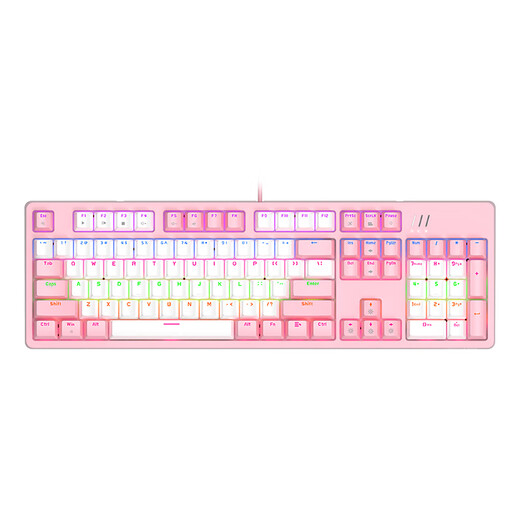 Douyu (DOUYU.COM) DKL300 mechanical keyboard, gaming keyboard, wired e-sports office, removable top cover, mixed color lighting effect, white and pink color matching, optical axis