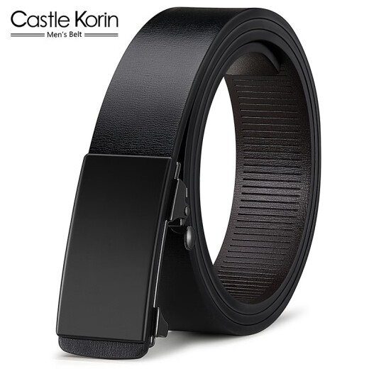 CASTLEKORIN belt men's genuine leather toothless automatic buckle inner wear business casual belt cowhide pants belt birthday gift for boyfriend 01401 black 110cm