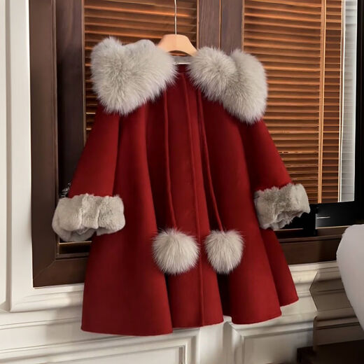 Disney (Disney) girls' velvet coat winter new fashion little girl princess style clothing children's red New Year's greetings jacket red jacket 130