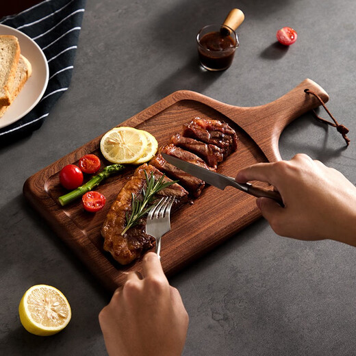 Original ebony solid wood steak board cutting board steak dinner plate western food wooden pizza plate wooden plate steak board tray whole wood steak board