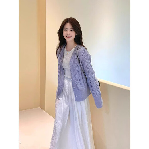 Xuefei Lanqi Autumn and Winter Dress Women's Wear Complete Set 2025 New First Love Pure Milky Sweet Suit White Skirt Purple Cardigan + Dress M Recommendation 95-110 Jin Jin equals 0.5 kg