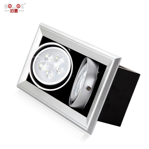 Boling led bold light spotlight single head two heads three heads 5w7W12w15W black embedded opening square grille spotlight three heads 36w opening 40*14cm positive white light 6000K