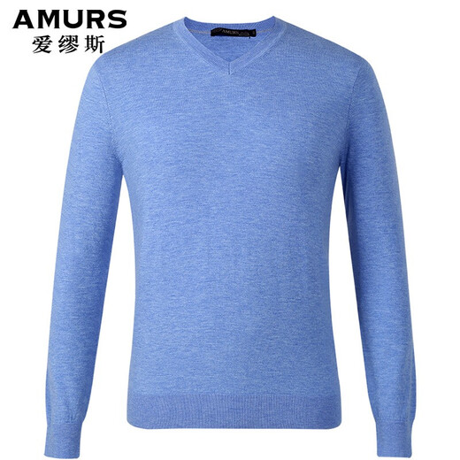 AMURS middle-aged men's business casual V-neck sweater worsted pure wool sweater QW08 turquoise blue 50B (145~155Jin Jin equals 0.5 kg to wear)