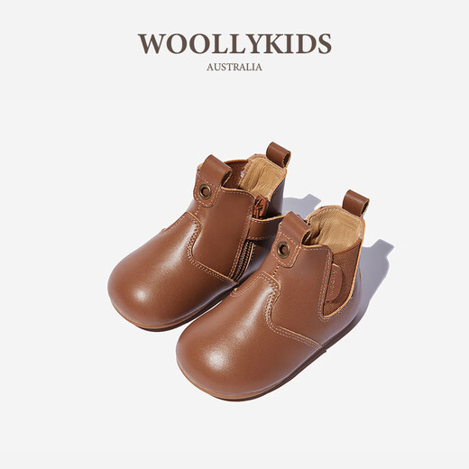 Lamb Wally woollykids baby genuine leather Martin boots for boys and girls autumn new soft-soled toddler shoes anti-slip shoes chestnut color inner length 14cm suitable for feet 13.5cm long