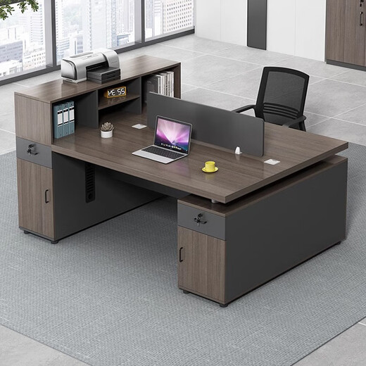 Boxen financial desk double-seat staff desk and chair combination two-person face-to-face employee computer desk now office desk technology wooden double table 1.95 meters + chair