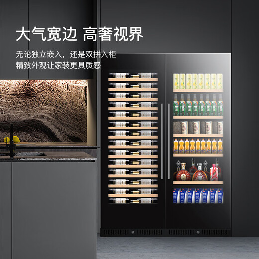 Lan Yi ultra-thin red wine sideboard embedded constant temperature red wine refrigerator red wine beverage cabinet tea cabinet home dual temperature red wine beverage cabinet/450/1790 high 63 bottles