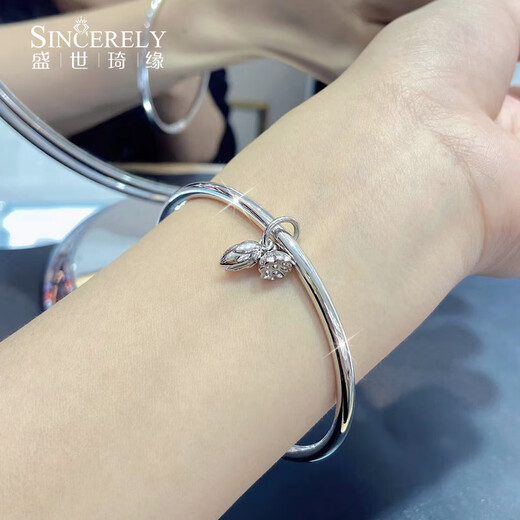 Shengshi Qiyuan (SHENGSHIQIYUAN) pt950 platinum bracelet for women, platinum two worlds, platinum bracelet for women, solid glossy bracelet for girlfriend, 40-42 grams, inner diameter 52mm, thickness about 3.5mm