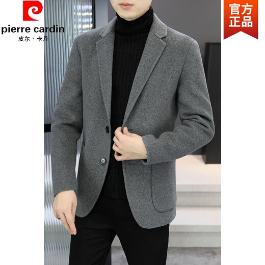Pierre Cardin Double-sided Woolen Suit Jacket Men's Business Casual Autumn and Winter Thickened Removable Down Liner Short Suit Knitted with Down Liner Black XL 130-145Jin Jin is equal to 0.5 kg