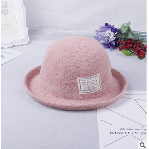Muquer Sombrero Mujer Primavera y Verano Sombrero de Copa Rizado Sombrero de Jazz Británico Versátil Sombrero de Lavabo Estilo Coreano Sombrero de Pescador de Moda Etiqueta ROCK-Rosa Talla única Ajustable