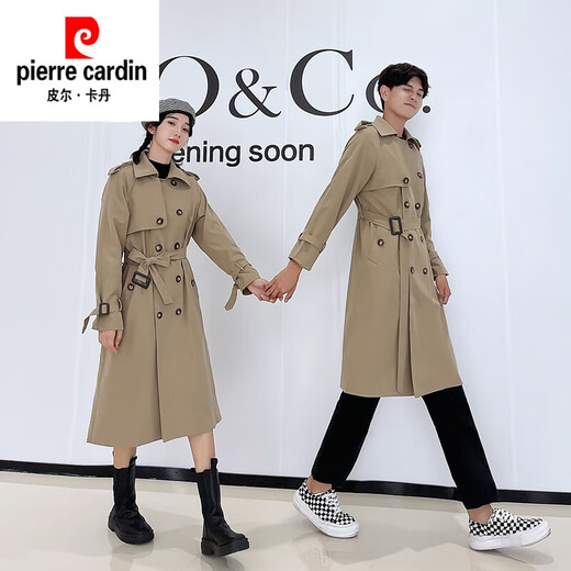 Pierre Cardin 2024 new British style couple's wear windbreaker spring and autumn coats for men and women loose and versatile trendy casual mid-length camel same style single piece for men and women S