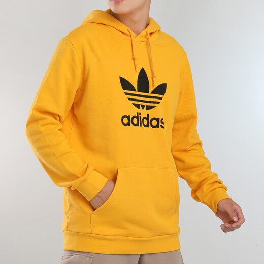 阿迪达斯（adidas）三叶草卫衣男装2025年春季新款加厚保暖运动服外套休闲连帽套头衫 GD9923明黄色内里毛圈  S