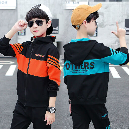 Ainolun boys' thin coat 8-12 years old primary and secondary school students, middle and large children's clothing boys primary and secondary school students autumn clothing season sky tops casual outing clothing fashionable baseball uniform sportswear comfortable black round label jacket 150 size recommended height 140 cm