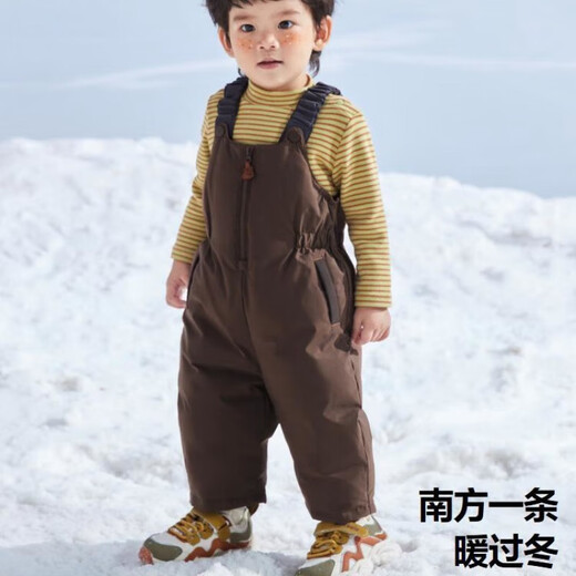 Warm winter outdoor three-proof suspender style down pants for boys and girls 2024 winter baby warm overalls light purple - pre-sale 8 days 90 cm