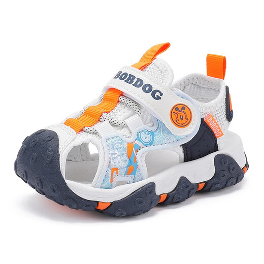BOBDOG children's shoes soft sole Baotou children's sandals summer new boys soft sole breathable baby toddler shoes for women off-white/navy blue 23 suitable for feet 13.4cm long