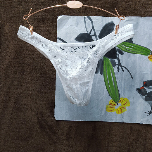 Adult men's sexy underwear, perverted lace transparent thong, thin sexy and interesting temptation T-pants, men's breathable large size couple's intercourse stimulation, no need to take off adult products SM white 4XL