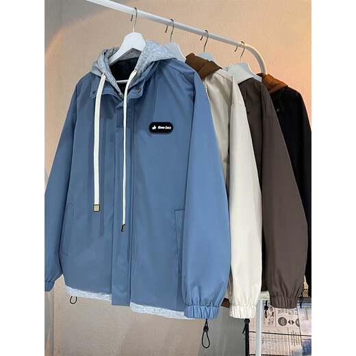 Wei Qian Jacket Men's Autumn and Winter 2025 New Fake Two-Piece Casual Work Jacket Men's Velvet Thickened Trendy Windbreaker ET-5683 Brown XL