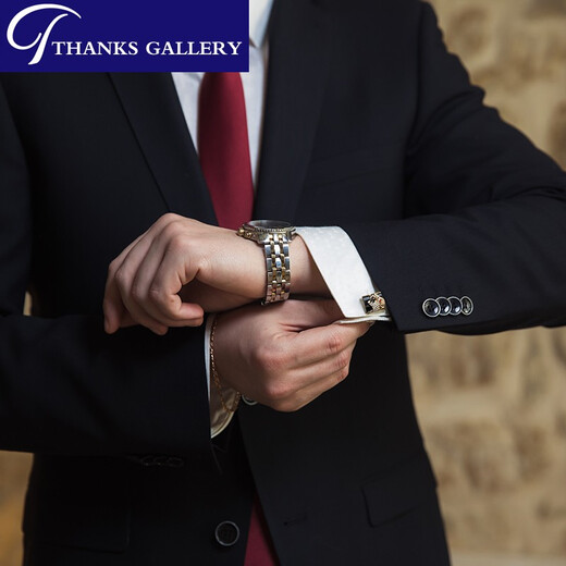 THANKS Overseas original imported light luxury crystal cufflinks Swarovski Korean version personalized creative Snow Leopard cuff cuff nails French shirt cuff nails custom engraving gift box packaging gold