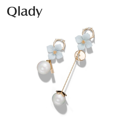 Women's asymmetrical pearl earrings for women, fashionable long tassel internet celebrity flower silver earrings for female students, sweet 925 silver needle earrings, ear wire earrings, gift for girlfriend, fresh blue