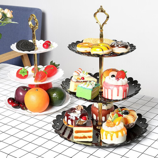 Dinner General Fruit Plate Dried Fruit Plate Candy Plate Three-Layer Tray Plastic Creative European Dessert Plate Set Three-Layer Fruit Tray [White]