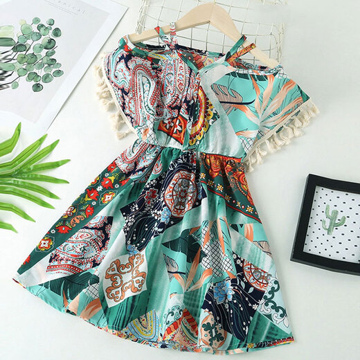 Little Bear Elf (xiaoxiongjingling) beach parent-child wear spring and summer trendy family wear seaside vacation travel mother-daughter dress beach skirt suit short-sleeved 71175 beach parent-child wear mom skirt L size / recommended 105-115 Jin Jin is equal to 0.5 kg
