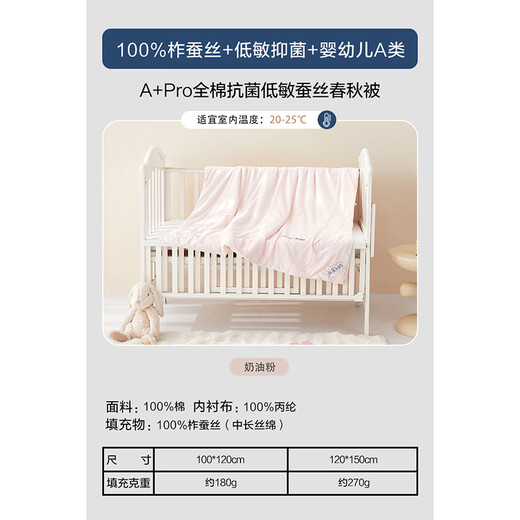 MERCURY Kids A+Pro Cotton Antibacterial Hypoallergenic Silk Spring and Autumn Quilt (Cream Powder) 120cm 150cm Infant Category A