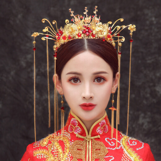 Jun Yilian 2020 New Chinese Style Bridal Crown Jewelry Ancient Costume Xiuhe Clothes Phoenix Crown Headdress Wedding Toast Dress Crown Ancient Costume Crown