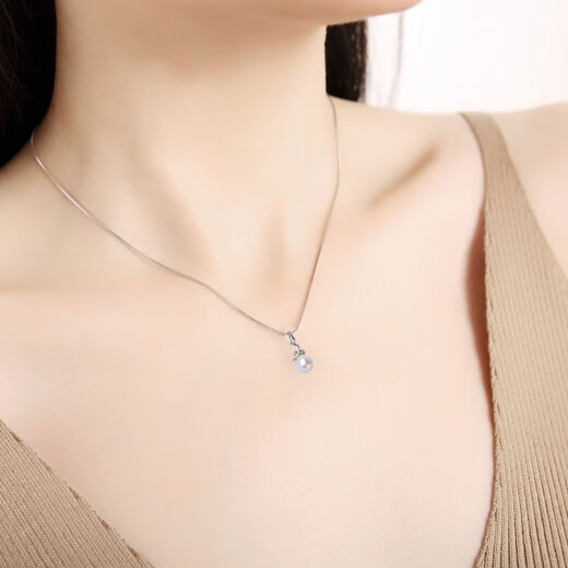 Pearl pendant single without chain pendant natural freshwater pearl necklace simple niche S925 7-8 mm white nearly round beads without chain