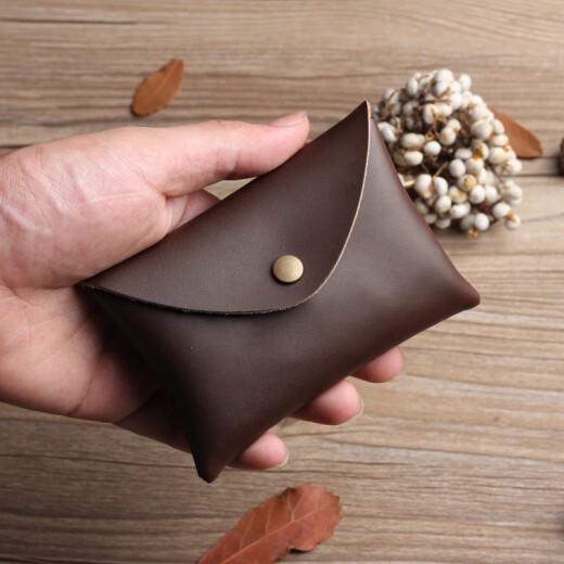 Card bag men's coin purse genuine leather large capacity mini compact coin ultra-thin business card holder ID driver's license all in one deep coffee