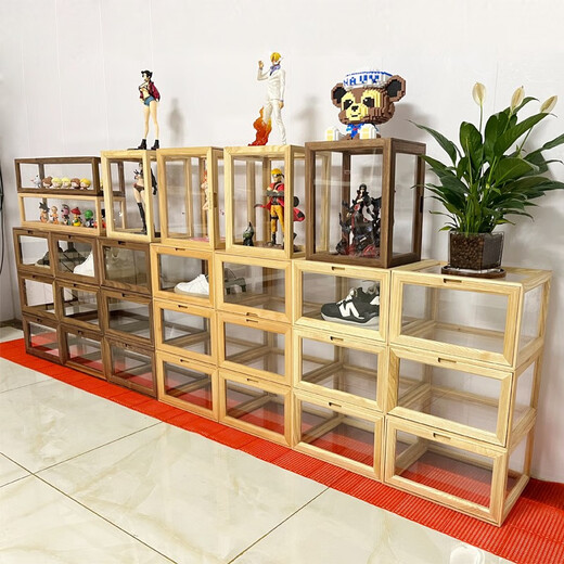 Original Heart Like Snow can be stacked with solid wood shoe boxes, transparent sneaker storage boxes, blind boxes, wooden Bubble Mart display boxes, cherry wood + tempered glass display boxes, single