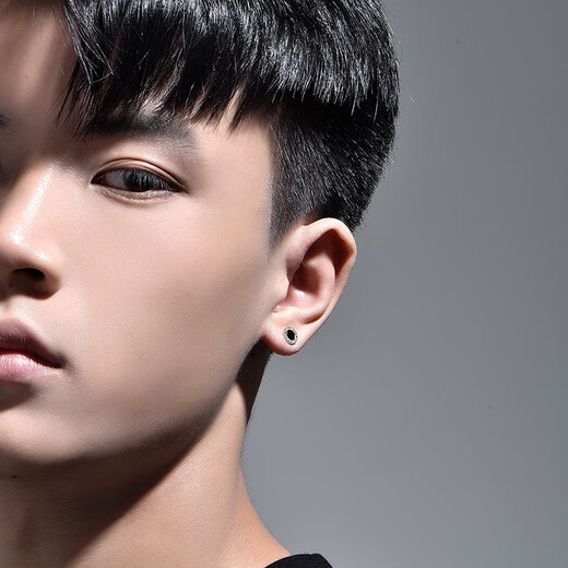 Mingyang Zhuhai 18K gold and white gold earrings for men and women, trendy, simple and high-end color gold black agate letter earrings, single ear jewelry, large single 18K gold and white gold earrings + certificate