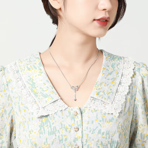 Mengjinyuan platinum necklace sweetheart bow platinum set chain romantic heart clavicle chain women's gift