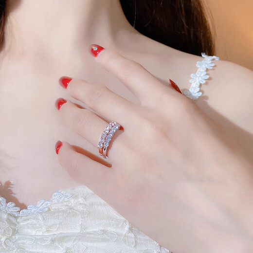 Jueqing 18K gold platinum simple single row diamond seven diamond ring men's and women's couple's moissanite ring tail ring 10 points No. 6