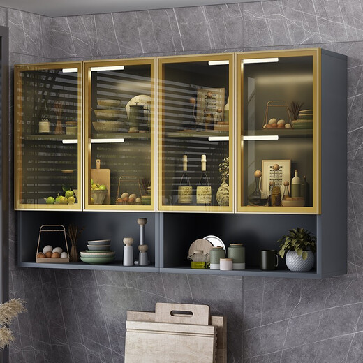 Yuzhan wall cabinet kitchen bathroom storage cabinet wall cabinet wall-mounted balcony storage cabinet bedroom wall closet white length 60 depth 30 height 80 two doors black edge + gray glass assembly