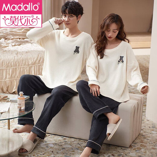 Modal brand two sets of couples pajamas, one for men and one for women, pure cotton, comfortable and breathable, long-sleeved, couple home clothes set, spring and autumn ZX3310 couple M female + male L