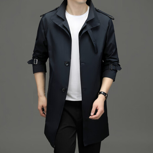 ROMON windbreaker men's business casual mid-length coat fashion coat slim top D-2022 Navy 3XL