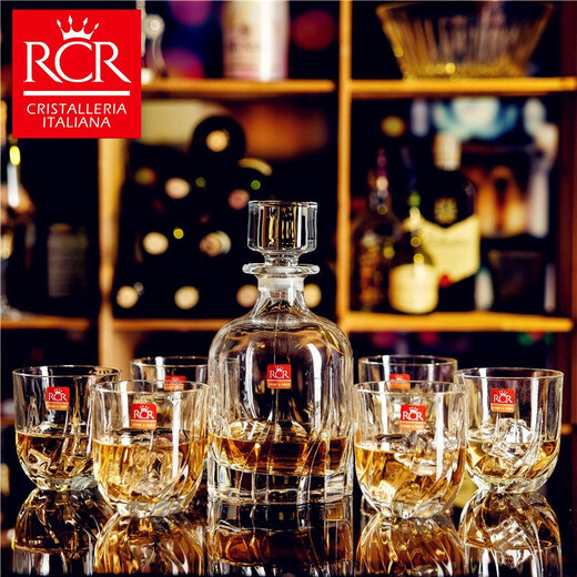 Fantasy Italian RCR imported crystal glass whiskey glass, shot glass, beer glass, foreign wine glass, water glass, wine set, colorful poetry wine set, 1 wine bottle + 6 cups
