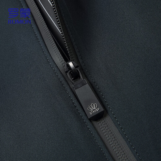ROMON jacket men's spring and autumn coat solid color stand collar versatile executive business casual men's ii6 dark blue L