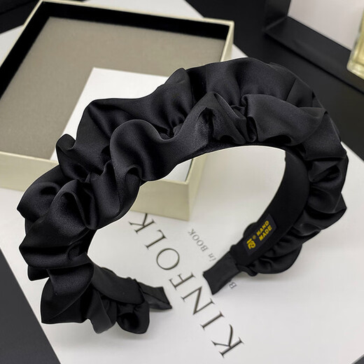 Zhuxi headband women's high-end fashionable high-ceiling Hong Kong style face wash headband hairpin 2025 new headwear pressed hair pleated headband black