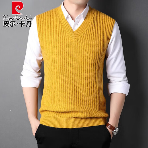 Pierre Cardin knitted vest men's V-neck loose solid color bottoming shirt autumn and winter sleeveless sweater soft imitation mink vest trendy white 170/L