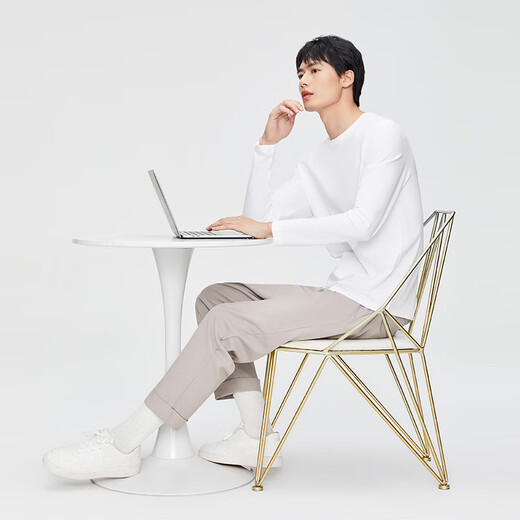 Jingdong-made long-sleeved t-shirt men's 5A antibacterial Xinjiang cotton round-neck clothes men's bottoming shirt white L
