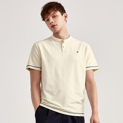 Thousand Paper Cranes Ice Silk Short Sleeve Polo Shirt Men's Summer New New Chinese Henry Collar Light Business Casual Contrast Color Thin T-Shirt Summer Wear 01A Beige L 50