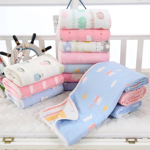 SOEWBBER Baby Cotton Quilt Six-layer Gauze Breathable All-Season Blanket Baby Absorbent Bath Towel Pure Cotton Gauze Peppa Pig Blue 80cm*80cm
