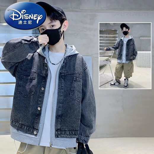 Disney boys' autumn denim jacket hits the streets in spring and autumn new style children's autumn medium and large children's tops and windbreakers are handsome black spring and autumn 120 cm