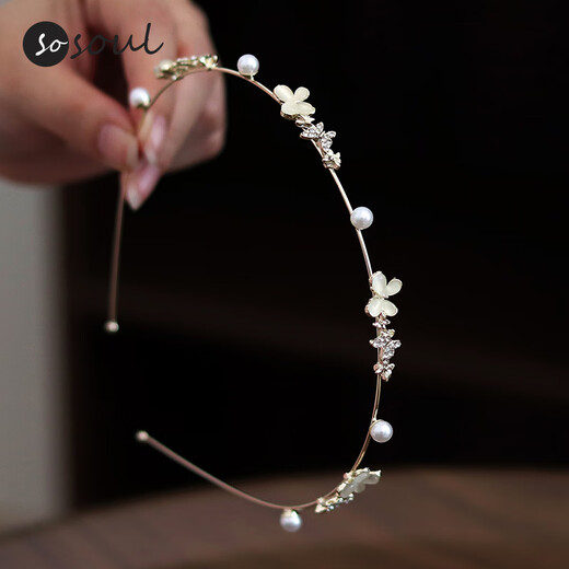 SO SOUL retro all-match pearl butterfly high-end headband female forest style super fairy pressure hairpin fine headband hair accessories butterfly love interval pearl headband