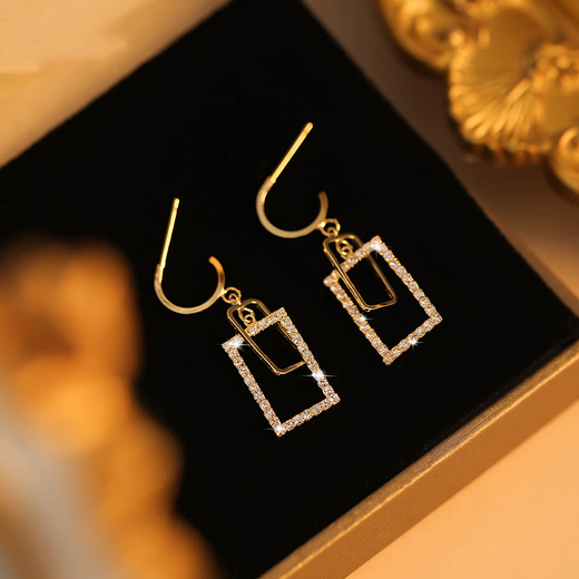Idel full diamond square earrings, temperament, tassels, super fairy internet celebrity earrings, fashionable earrings for women, gift for girlfriend, square rhinestone earrings E2422